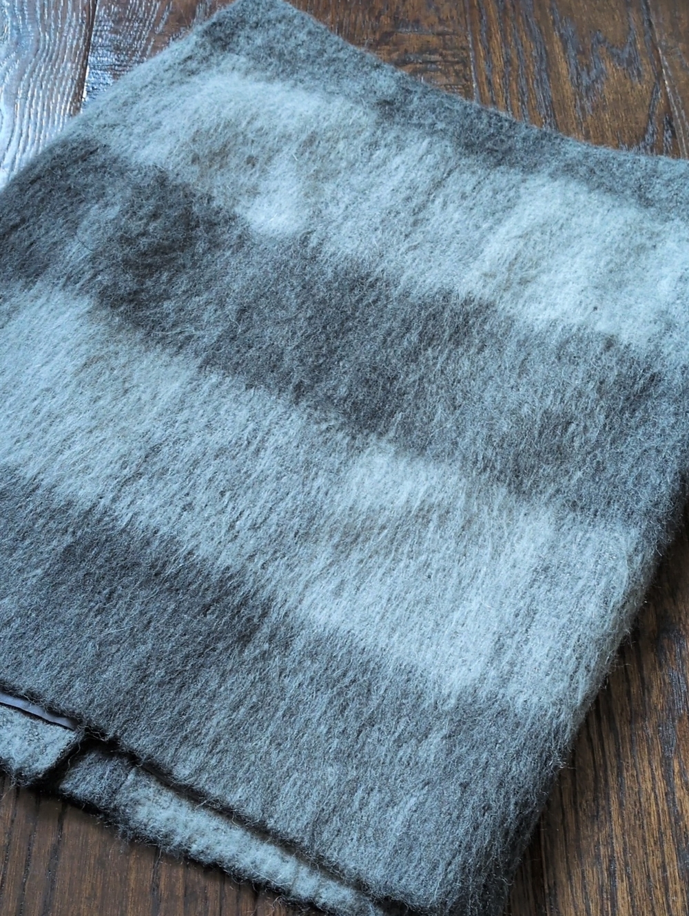 TALBOTS I Classic Gray Ombre Plaid Striped Fuzzy Wool Blend Mini Skirt, 2 Petite